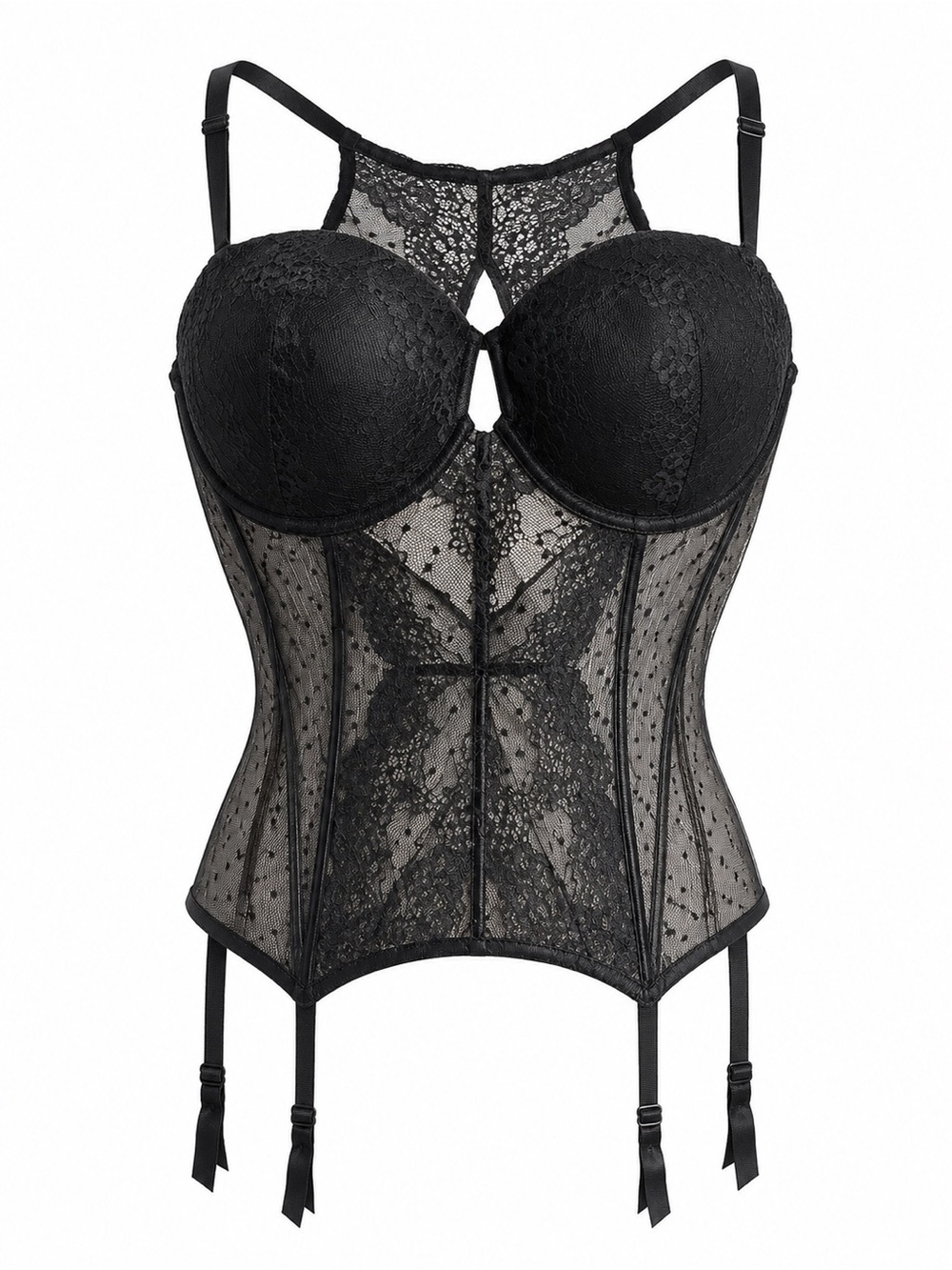 black Adore Me Heathy push-up lace corset bustier sheer underwire support large